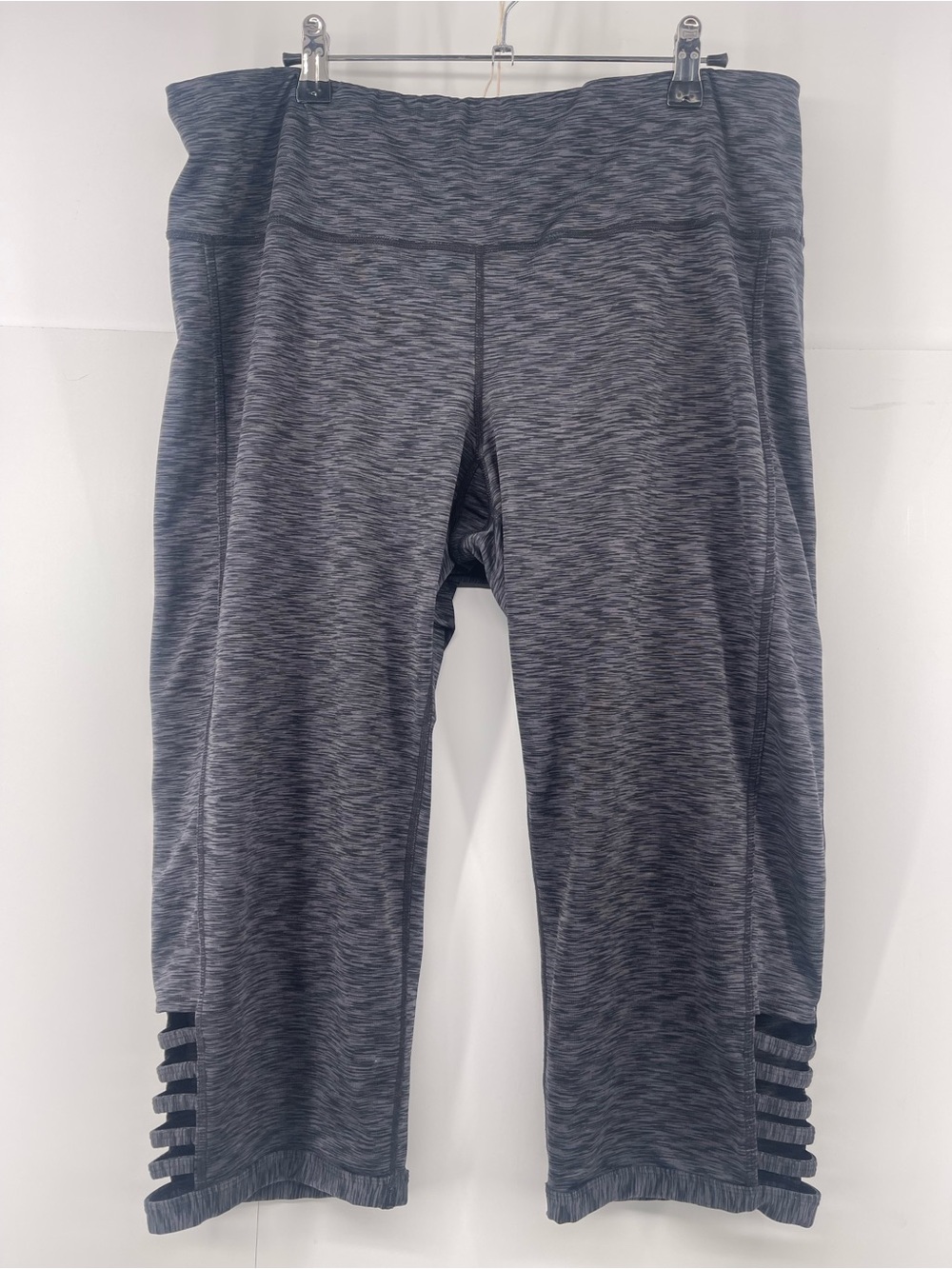 Ideology Womenās Black/Gray Cropped Leggings with Strappy Hem - Brand